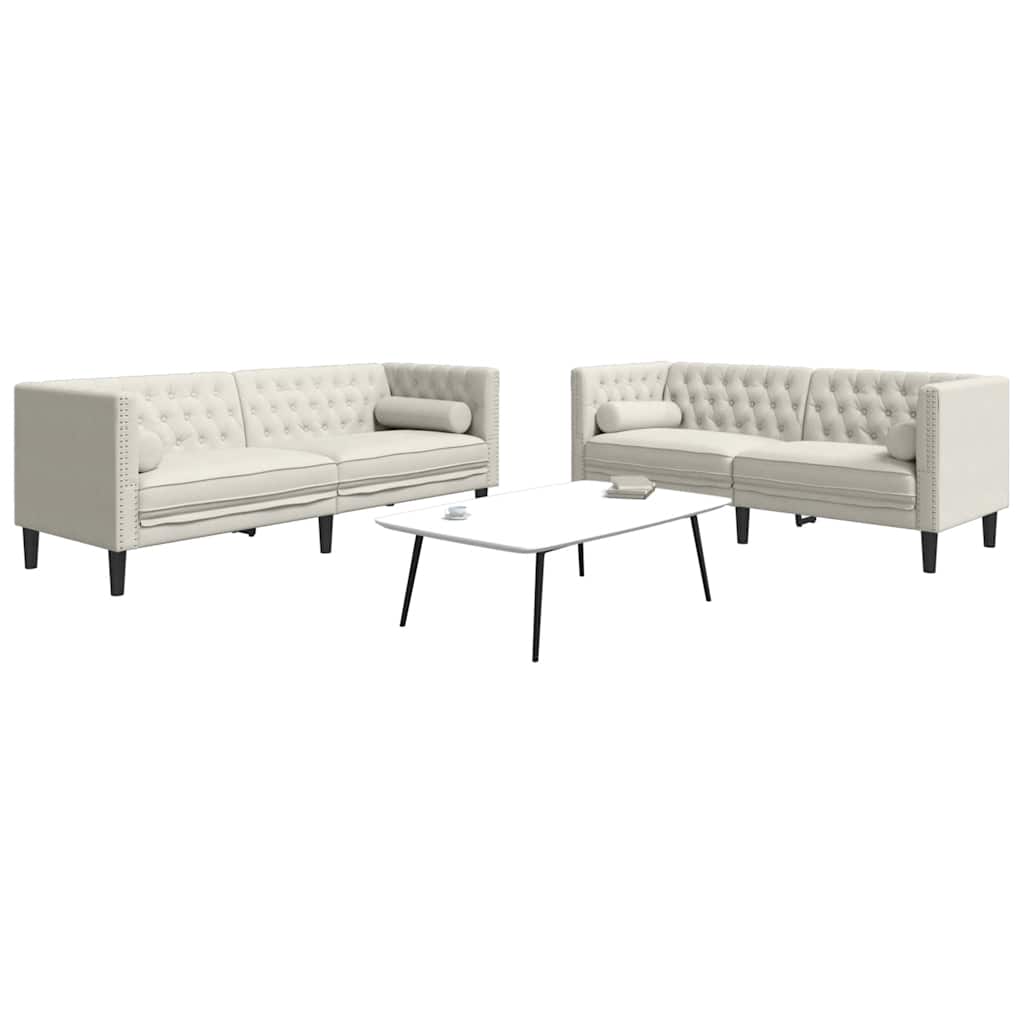 Chesterfield Sofa Set Creme Samt 2-teilig