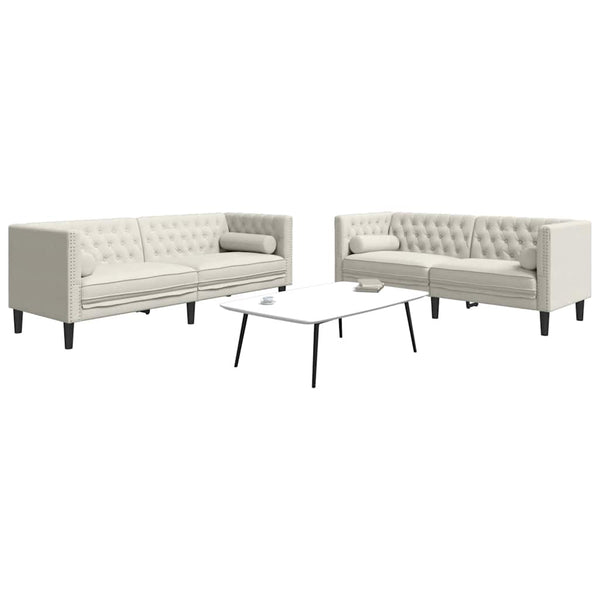 Chesterfield Sofa Set Creme Samt 2-teilig