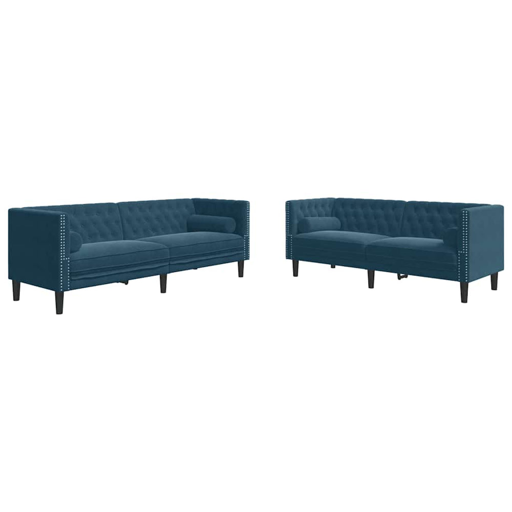 Chesterfield Sofa Set 2-teilig Blau Samt