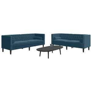 Chesterfield Sofa Set 2-teilig Blau Samt