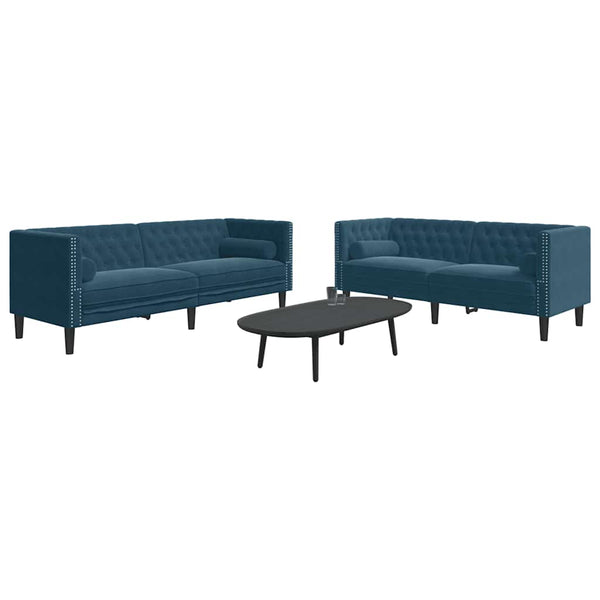 Chesterfield Sofa Set 2-teilig Blau Samt