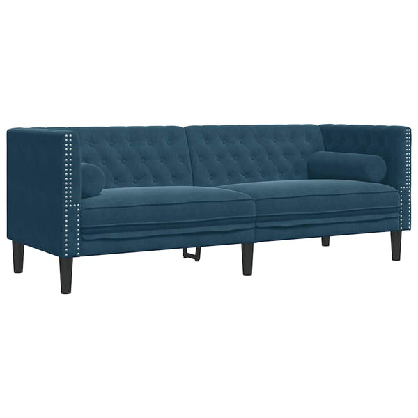 Chesterfield Sofa Set 2-teilig Blau Samt