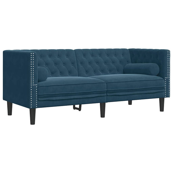 Chesterfield Sofa Set 2-teilig Blau Samt