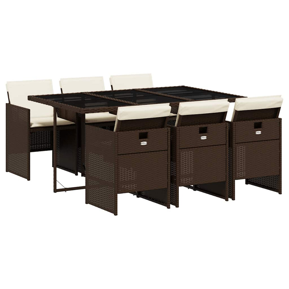 vidaXL Salon de jardin à dîner 7 pcs avec coussins résine tressée marron