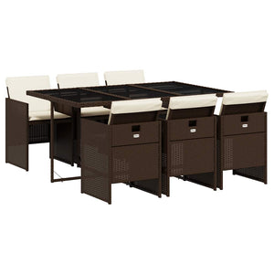 vidaXL Salon de jardin à dîner 7 pcs avec coussins résine tressée marron