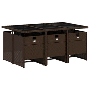 vidaXL Salon de jardin à dîner 7 pcs avec coussins résine tressée marron
