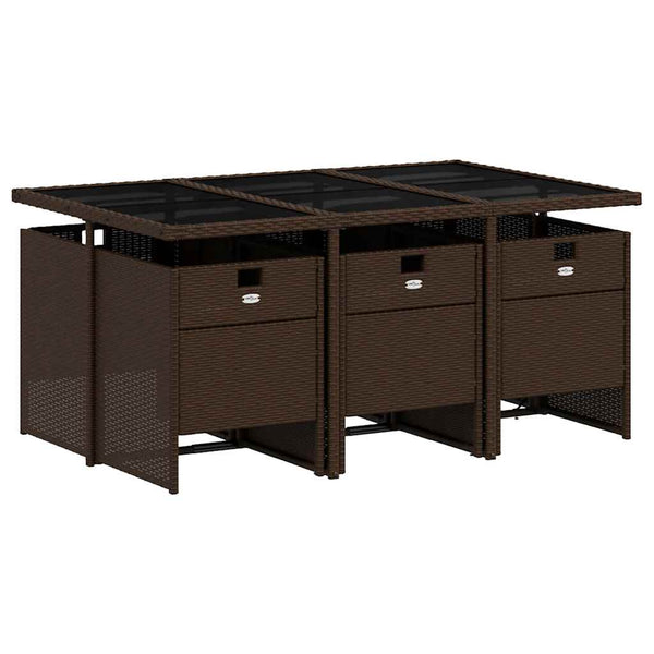 vidaXL Salon de jardin à dîner 7 pcs avec coussins résine tressée marron