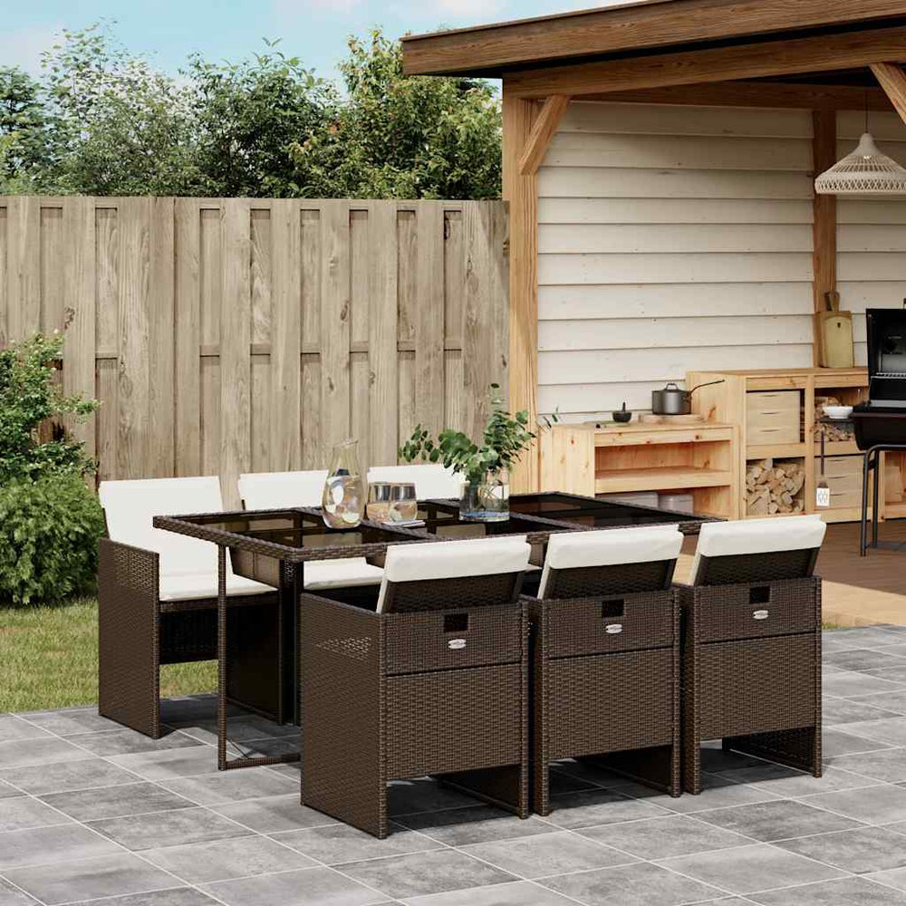 vidaXL Salon de jardin à dîner 7 pcs avec coussins résine tressée marron