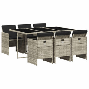 vidaXL Ensemble repas de jardin 7 pcs avec coussins Résine tressée Gris clair