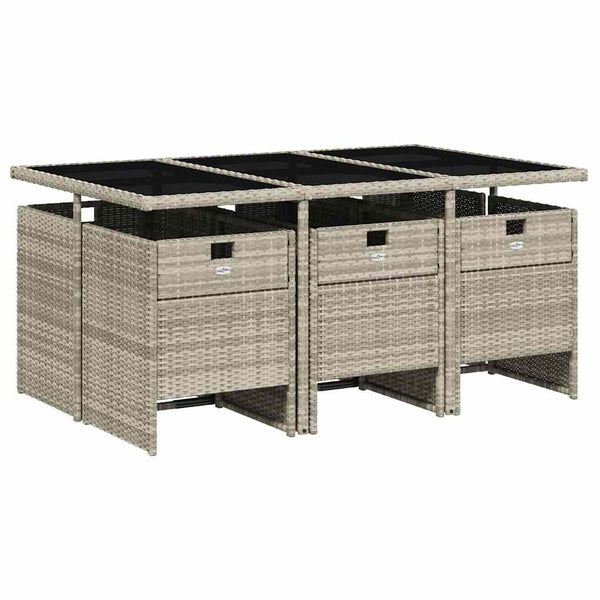 vidaXL Ensemble repas de jardin 7 pcs avec coussins Résine tressée Gris clair