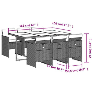 vidaXL Ensemble repas de jardin 7 pcs avec coussins Résine tressée Gris clair