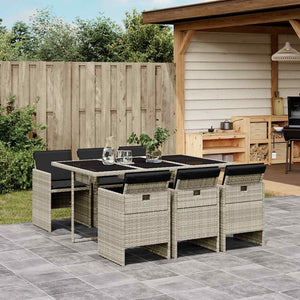 vidaXL Ensemble repas de jardin 7 pcs avec coussins Résine tressée Gris clair