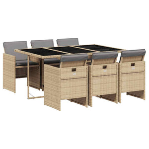 vidaXL Ensemble de salle à manger de jardin 7 pièces avec coussins, mélange beige, rotin PE