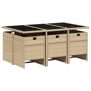 vidaXL Ensemble de salle à manger de jardin 7 pièces avec coussins, mélange beige, rotin PE