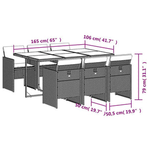 vidaXL Ensemble de salle à manger de jardin 7 pièces avec coussins, mélange beige, rotin PE