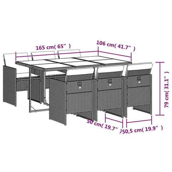 vidaXL Ensemble de salle à manger de jardin 7 pièces avec coussins, mélange beige, rotin PE