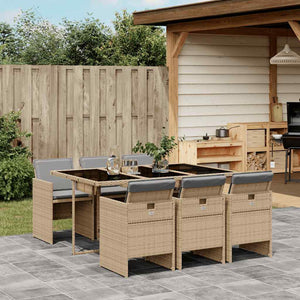 vidaXL Ensemble de salle à manger de jardin 7 pièces avec coussins, mélange beige, rotin PE