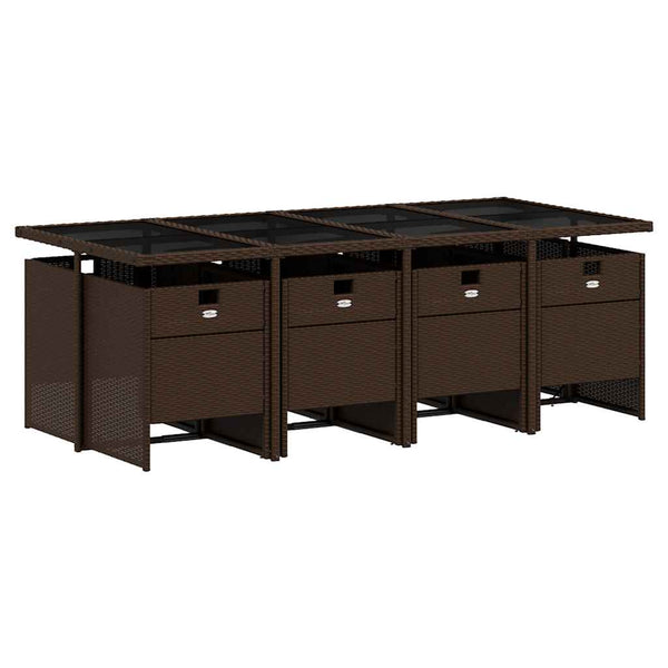 vidaXL Salle à manger de jardin 9 pcs avec coussins Marron Résine tressée