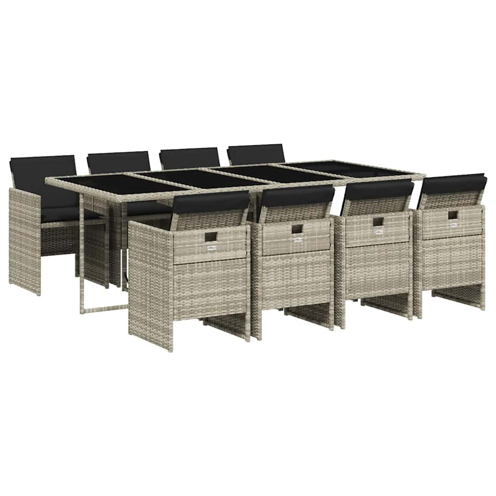 vidaXL Ensemble de salle à manger de jardin 9 pcs avec coussins Gris clair résine tressée