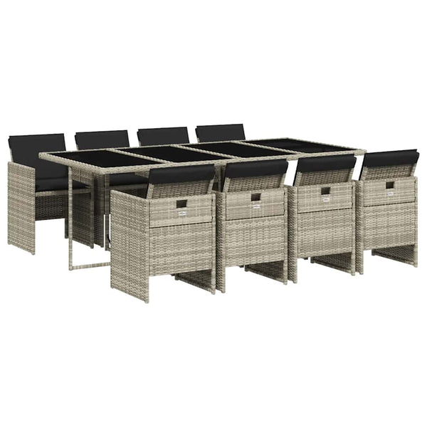 vidaXL Ensemble de salle à manger de jardin 9 pcs avec coussins Gris clair résine tressée