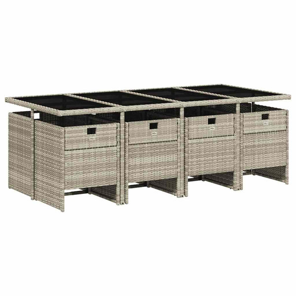 vidaXL Ensemble de salle à manger de jardin 9 pcs avec coussins Gris clair résine tressée