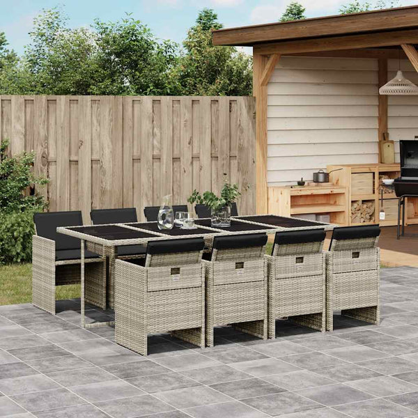 vidaXL Ensemble de salle à manger de jardin 9 pcs avec coussins Gris clair résine tressée