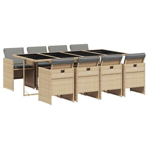vidaXL Ensemble de salle à manger de jardin 9 pcs avec coussins en poly rotin mélangé beige