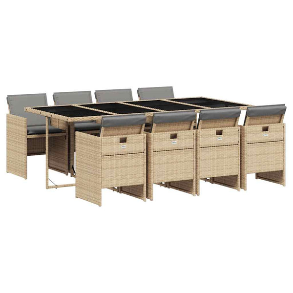 vidaXL Ensemble de salle à manger de jardin 9 pcs avec coussins en poly rotin mélangé beige