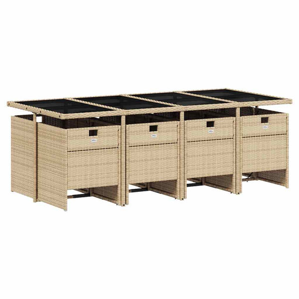 vidaXL Ensemble de salle à manger de jardin 9 pcs avec coussins en poly rotin mélangé beige