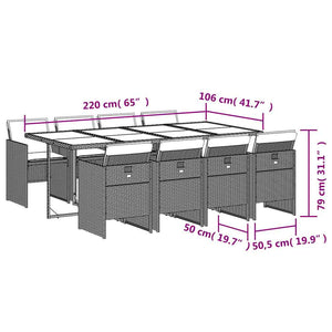 vidaXL Ensemble de salle à manger de jardin 9 pcs avec coussins en poly rotin mélangé beige