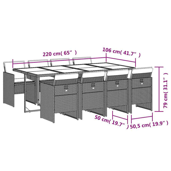 vidaXL Ensemble de salle à manger de jardin 9 pcs avec coussins en poly rotin mélangé beige