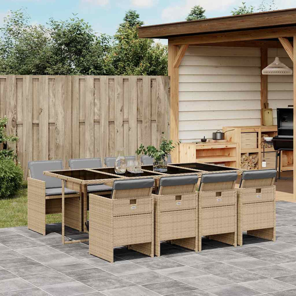 vidaXL Ensemble de salle à manger de jardin 9 pcs avec coussins en poly rotin mélangé beige