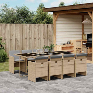 vidaXL Ensemble de salle à manger de jardin 9 pcs avec coussins en poly rotin mélangé beige