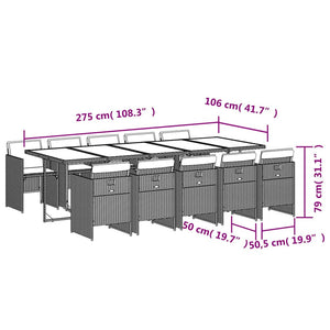 11-tlg. Garten Essgruppe Braun Poly Rattan