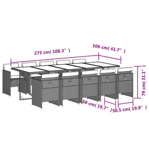 11-tlg. Garten Essgruppe Hellgrau Poly Rattan
