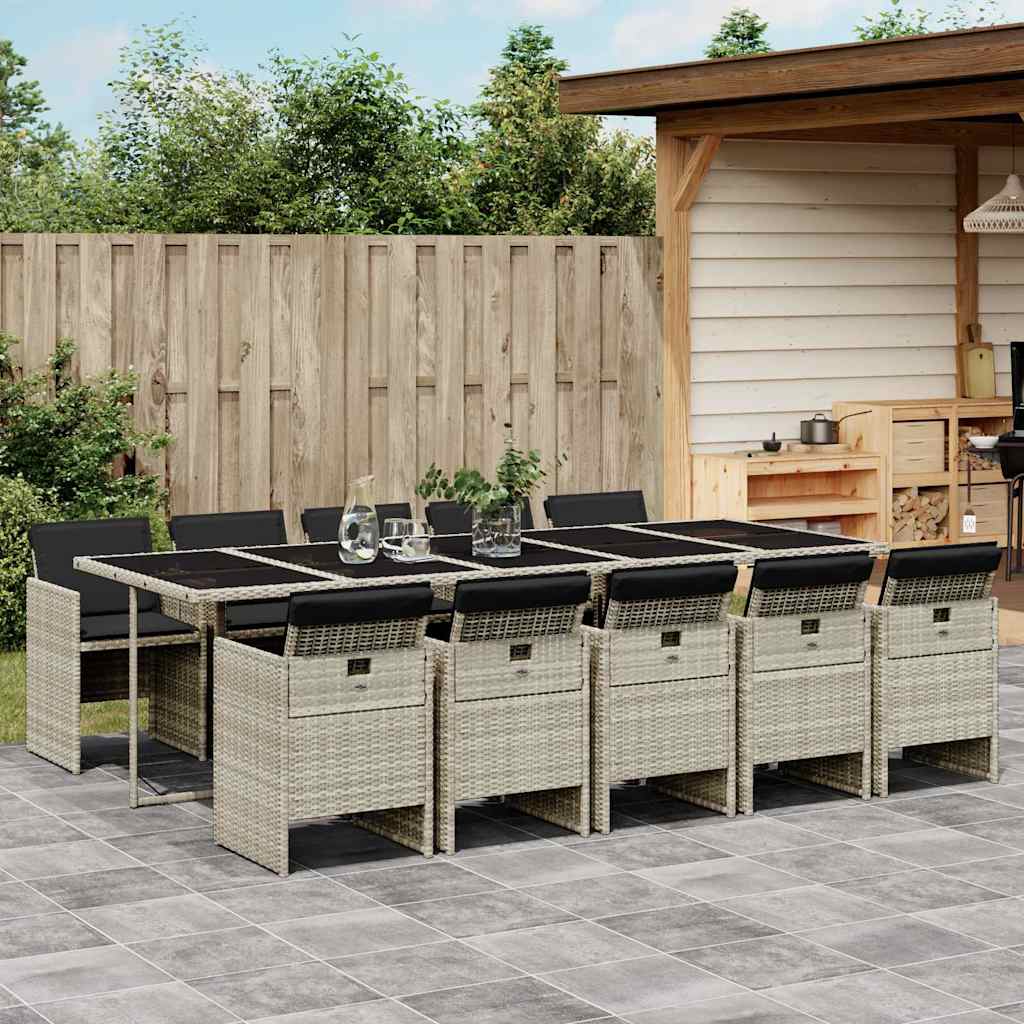 11-tlg. Garten Essgruppe Hellgrau Poly Rattan