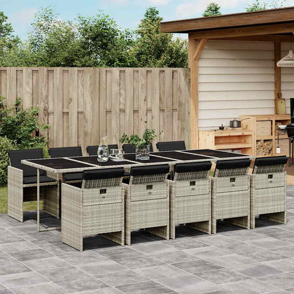 11-tlg. Garten Essgruppe Hellgrau Poly Rattan