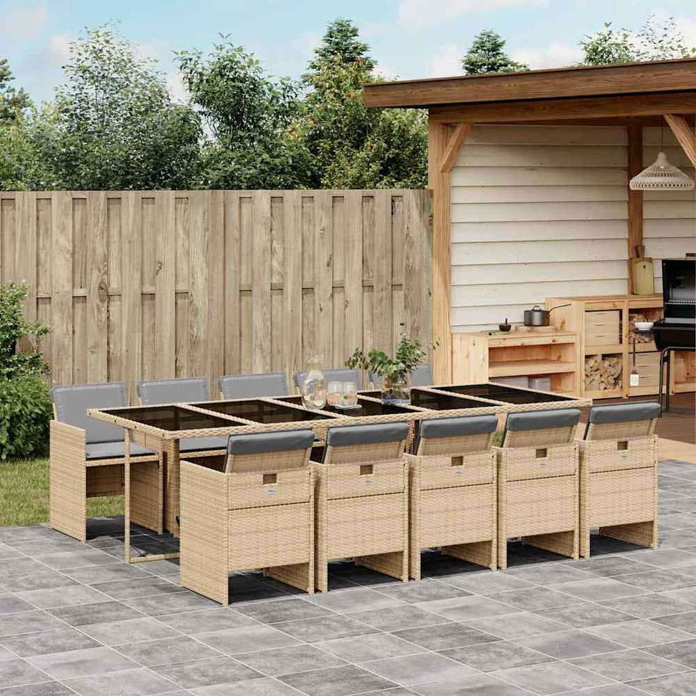 vidaXL Ensemble de salle à manger de jardin 11 pcs avec coussins Mélange beige Résine tressée