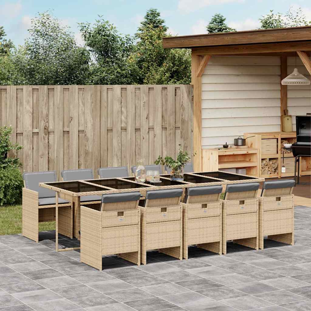 11-tlg. Poly Rattan Garten Essgruppe mit Kissen