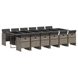 13-teilige Garten Essgruppe Grau Poly Rattan