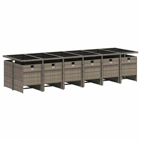 13-teilige Garten Essgruppe Grau Poly Rattan