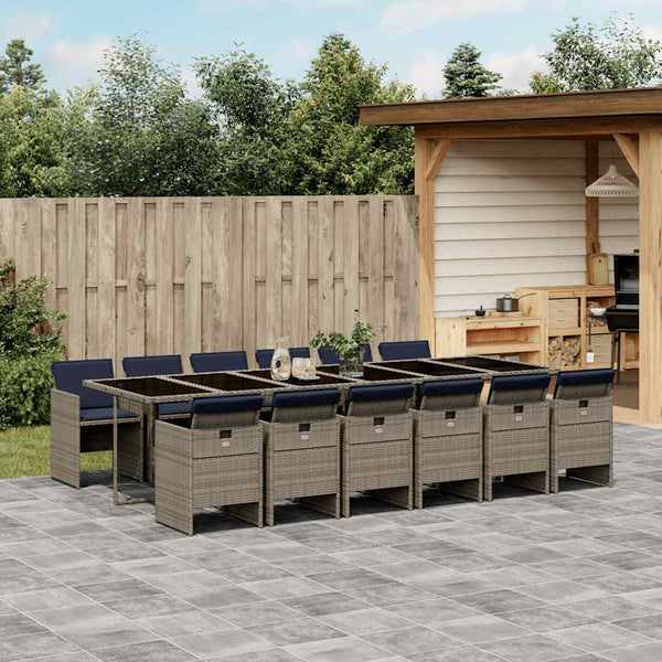 13-teilige Garten Essgruppe Grau Poly Rattan