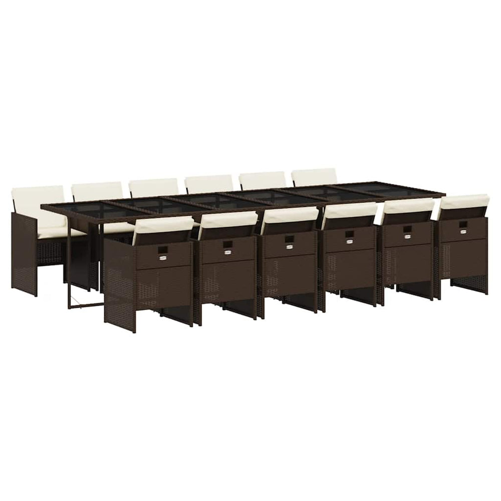 vidaXL Salon de jardin 13 pcs avec coussins Résine tressée Marron