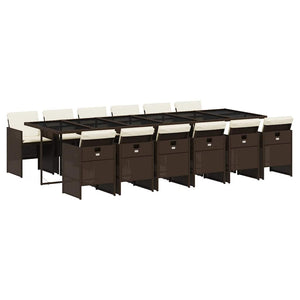 13-tlg. Garten Essgruppe Braun Poly Rattan mit Kissen