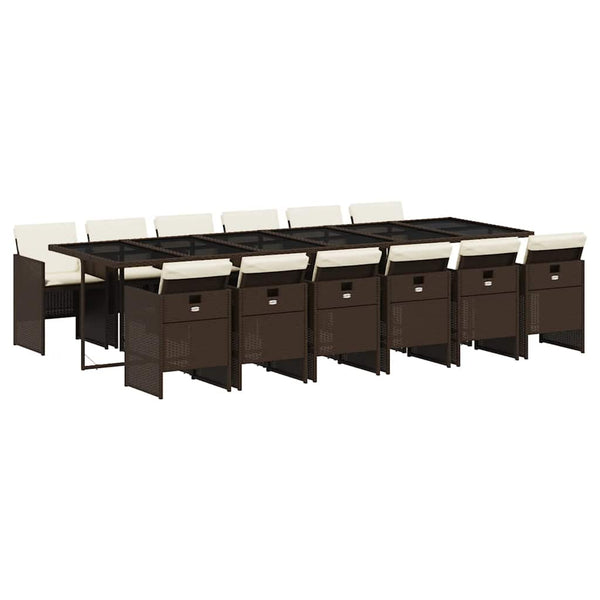 13-tlg. Garten Essgruppe Braun Poly Rattan mit Kissen