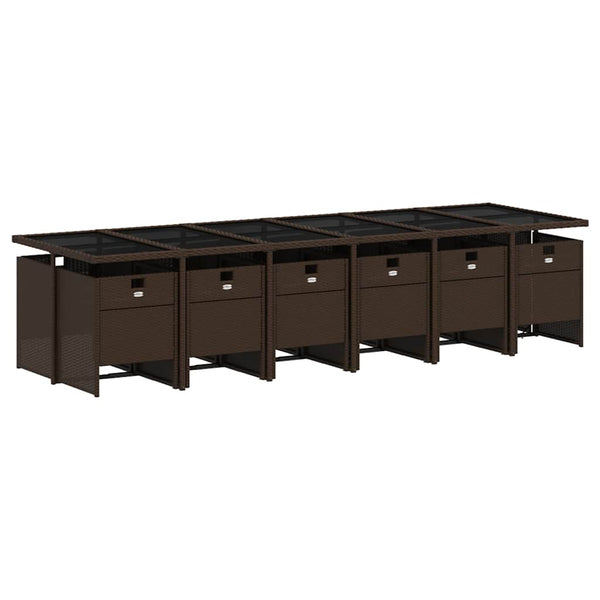 13-tlg. Garten Essgruppe Braun Poly Rattan mit Kissen