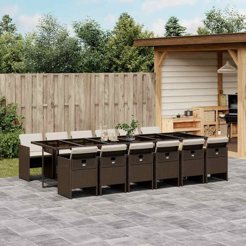vidaXL Salon de jardin 13 pcs avec coussins Résine tressée Marron
