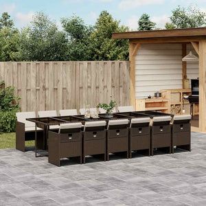 13-tlg. Garten Essgruppe Braun Poly Rattan mit Kissen