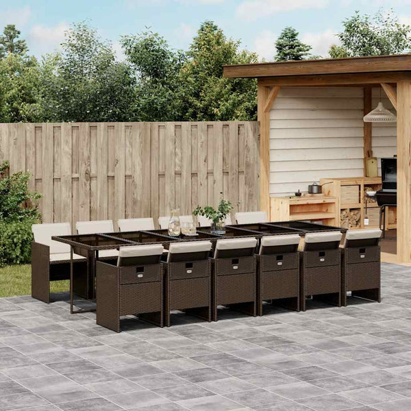 13-tlg. Garten Essgruppe Braun Poly Rattan mit Kissen