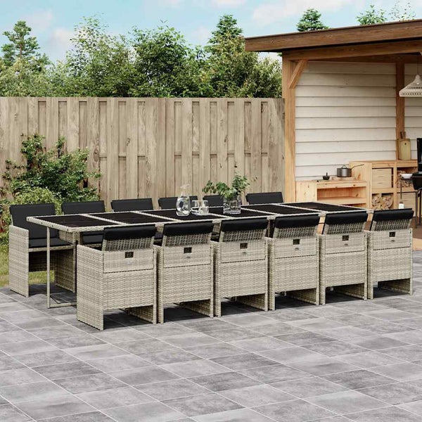 13-tlg. Garten Essgruppe Hellgrau Poly Rattan
